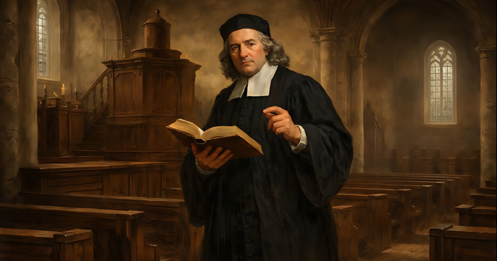 John Flavel (1630–1691) – angielski pastor purytański i kaznodzieja, znany z ciepłej duchowości oraz książek o opatrzności Bożej i życiu chrześcijańskim; przedstawiony jako protestancki duchowny XVII wieku.