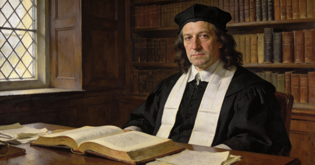 John Owen (1616–1683) – angielski pastor i teolog purytański, czołowy myśliciel kongregacjonalistów, znany z pism o odkupieniu, Duchu Świętym i uświęceniu; przedstawiony jako duchowny protestancki XVII wieku.